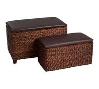 Orsina Durable Leaf Ottoman Storage - Set Of 2, Faux Leather Lid Ottoman Storage Box, Smart Hidden Storage Pouffe