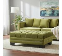 Orsina Durable Moss Velvet Footstool, Plush Velvet Soft Footstool, Button Tufted Large Upholstered Footstool