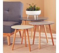 Orsina Durable Set of 3 Round Tables, Triangular Coffee Tables Set, Long Lasting Rounded Top Wood Table for Indoor in Grey Orsina Grey