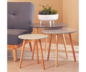 Orsina Durable Set of 3 Round Tables, Triangular Coffee Tables Set, Long Lasting Rounded Top Wood Table for Indoor in Grey Orsina Grey
