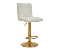 Orsina Durable White And Gold Bar Stool With Round Base, Stylish Kitchen Bar Stool, Versatile Bar Stool For Guests
