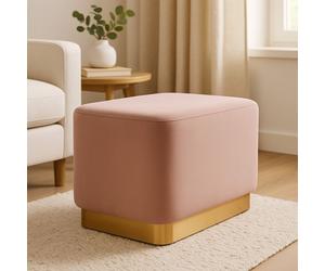 Orsina Dusty Pink Square Stool with Gold Base, Velvet Upholstered Makeup Stool, Pouffe Footstool with Modern Link Orsina Pink