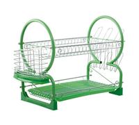Orsina Efficient Two Tier Green Dish Drainer, Spacious Two Tier Design Dish Rack, Removable Drawer Drainboard