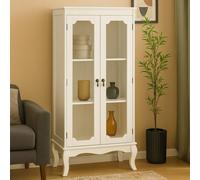 Orsina Elegant 2 Glass Doors Cabinet, Versatile Cabinet For Bedroom, Pendulum Carved Display Cabinet For Livingroom in Cream Orsina Cream