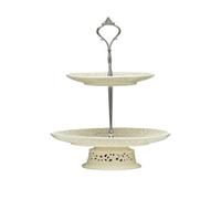 Orsina Elegant 2 Tier Ceramic Lace Cake Plate, Two Tier Design Cake Stand For Dinner, Versatile Cupcake Plate