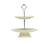 Premier Housewares 2 Tier Lace Cake Stand for Afternoon Tea - Cream