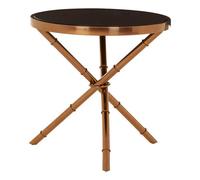 Orsina Elegant Bamboo Inspired Base Side Table, Rose Gold Small Lounge Table, Tempered Glass Top Bedside Table