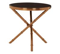 Orsina Elegant Bamboo Inspired Base Side Table, Rose Gold Small Lounge Table, Tempered Glass Top Bedside Table in Black Orsina Black