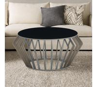 Orsina Elegant Black And Silver Round Coffee Table, Spacious Silver Finished Table, Modern Decorative Coffee Table