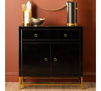 Orsina Elegant Black Cabinet, Classic Ample Storage Black Finished Chest With Gold Handles, Versatile Wooden Cabinet Orsina Black
