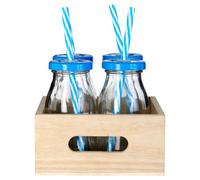 Orsina Elegant Blue Straws And Lids Glass Drinking Bottles, Convenient Clear Glass Jars, Versatile Glass Bottles