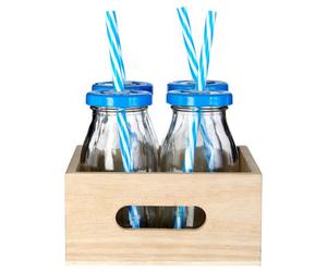 Orsina Elegant Blue Straws And Lids Glass Drinking Bottles, Convenient Clear Glass Jars, Versatile Glass Bottles