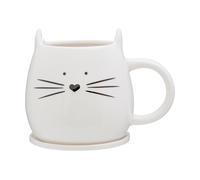 Orsina Elegant Design Cat Mug & Coaster, Versatile Small Milk Mug For Bedroom, Durable Coffee Mug For Livingroom in White Orsina White