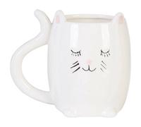 premier by prime furnishing Gigil Cat Shape Novelty Mug Dolomite White Coffee Drink Cup Smiling Kitty 470ml