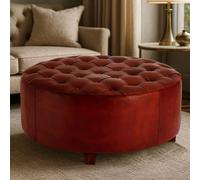 Orsina Elegant Design Round Buttoned Stool, Leather Upholstered Modern Bar Stool, Button Tufted Luxury Bar Stool in Brown Orsina Brown