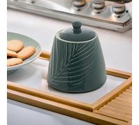 Orsina Elegant Embossed Porcelain Sugar Pot With Orb Handle, Leaf Pattern Sugar Jar,tapered Base Sugarpot With Lid