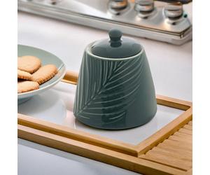 Orsina Elegant Embossed Porcelain Sugar Pot With Orb Handle, Leaf Pattern Sugar Jar,tapered Base Sugarpot With Lid