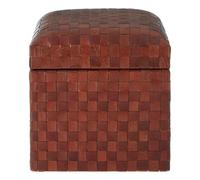 Orsina Elegant Genuine Brown Leather Storage Stool, Leather Upholstered Bar Stool, Button Tufted Luxury Bar Stool