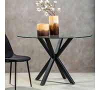 Orsina Elegant Glass Top Dining Table With Black Metal Legs, Contemporary Dining Table, Sturdy Modern Table