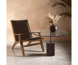 Orsina Elegant Glass & White Marble Side Table, Round Design Modern Side Table, Versatile Small Round Side Table in Black Orsina Black