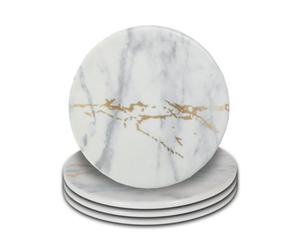 Orsina Elegant Luxe Set Of 4 Coasters, Marble Design Round Set Of 4 Coasters For Kitchen, Versatile White Coasters
