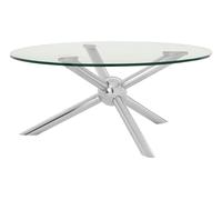 Orsina Elegant Round Silver Coffee Table, Distinctive Base Design Display Table, Clear Tempered Glass Top Table Orsina Silver
