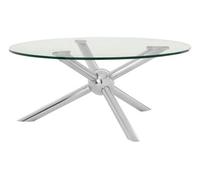 Orsina Elegant Round Silver Coffee Table, Distinctive Base Design Display Table, Clear Tempered Glass Top Table