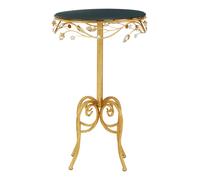 Orsina Elegant Round Table With Black Wooden Top, Sturdy Small Table For Bedroom, Stylish Outdoor Side Table in Gold Orsina Gold