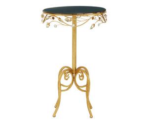 Orsina Elegant Round Table With Black Wooden Top, Sturdy Small Table For Bedroom, Stylish Outdoor Side Table