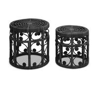 Orsina Elegant Set Of Two Black Natural Rattan Tables, Round Coffee Table, Sturdy Side Table, Versatile Small Table