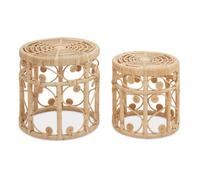 Orsina Elegant Set Of Two Natural Rattan Tables, Round Coffee Table, Sturdy Side Table, Versatile Small Table