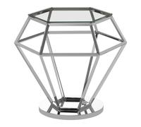 Orsina Elegant Silver Finish Diamond End Table, Contemporary Metal End Table, Stainless Steel Frame Bedside Table Orsina Silver