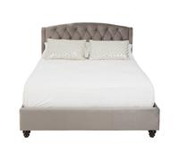 Orsina Elegant Steel Shade Double Bed, Practical Velvet Bed For Bedroom, Compact Sleek Design Diamond Tufted Bed