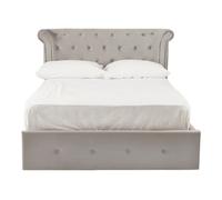 Orsina Elegant Steel Velvet Double Bed, Minimalist Double Bed For Bedroom, Velvet Upholstered Stud Detail Bed