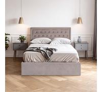 Orsina Elegant Steel Velvet Double Bed, Minimalist Double Bed For Bedroom, Velvet Upholstered Stud Detail Bed