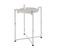 Orsina Elegant White Marble Side Table With Chrome Base, Durable Side Table By Couch, Versatile Small Lounge Table Orsina White