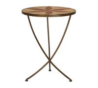Orsina Elm Wood Round Table With Iron Legs, Circular Table With Leaf Shaped Motifs, Accent Table in Brown Orsina Brown