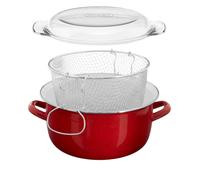 Orsina Enamel Deep Fat Fryer, Removable Basket Deep Fryer, Scratch-Resistant Mini Deep Fryer for Home Frying in Red Orsina Red