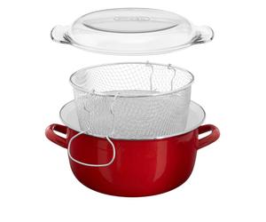Orsina Enamel Deep Fat Fryer, Removable Basket Deep Fryer, Scratch-Resistant Mini Deep Fryer for Home Frying in Red Orsina Red