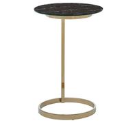 Orsina End Table With Black Marble Effect Glass Top, Warm Metallic Stainless Steel Frame, Round Side Table