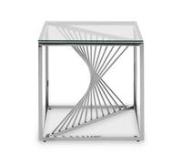 Orsina End Table With Silver Finish Frame, Modern Side Table With Glass Top, Staircase Hallway End Table For Home