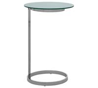 Orsina End Table With White Marble Effect Top, Sleek Stainless Steel Frame With Open Circular Base, Modern Glass Top