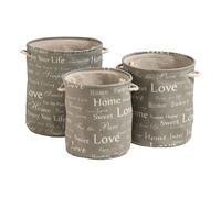 Orsina English Words Set Of Three Canvas Round Laundry Hampers in Grey Orsina Grey