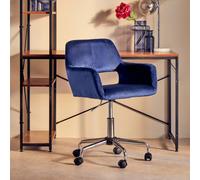 Orsina Ergonomic Grey Velvet & Chrome Base Home Office Chair, Comfortable Work From Home Chair, Movable Chair in Blue Orsina Blue