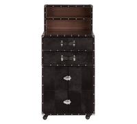 Orsina Exquisite Design Drinks Cabinet, Genuine Leather Drinks Storage Cabinet, Robust Iron Base Wooden Cabinet in Black Orsina Black