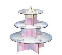 Premier Housewares Cake Stand 28 Cupcake Holder Cardboard Fairy Castle 3 Tier Cake stand Laminated Cupcake Stand Afternoon Tea Stand 33 cm x 36 cm x 36 cm