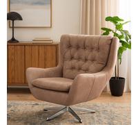 Orsina Faux Brown Leather Armchair With Swivel Base, Accent Chair With Button Tufted Backrest, Metallic Reading Seat Orsina Brown