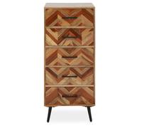 Orsina Five Drawer Mango Wood Chest, Contemporary Storage Cabinet With Black Iron Legs, Tallboy Chest Of Drawers in Natural Orsina Natural
