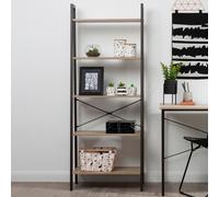 Orsina Five Tier Oak Veneer Ladder Shelf Unit, Stylish Industrial Narrow Shelf, Versatile Cupboard, Delivered Fully Assembled in Grey Orsina Grey