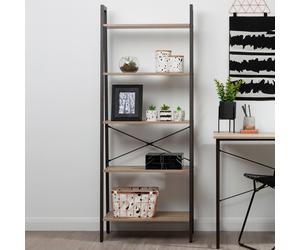 Orsina Five Tier Oak Veneer Ladder Shelf Unit, Stylish Industrial Narrow Shelf, Versatile Cupboard, Delivered Fully Assembled in Grey Orsina Grey
